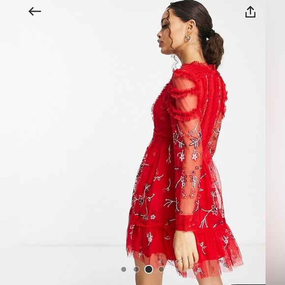 Frock and Frill Petite embellished midi dress in red - Picture 2 of 5